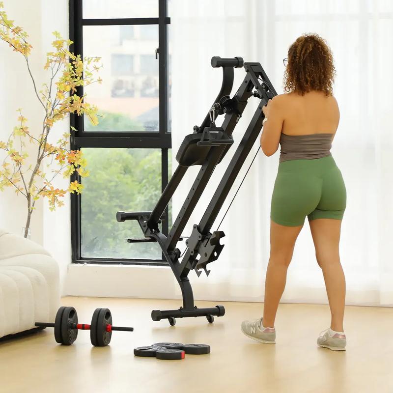 TOUSAINS Foldable Cable & Row Machine, 330LBS Strength, Back Exercise, LAT Tower and LAT Row Cable Machine for Home Gym Dumbbell Clamps