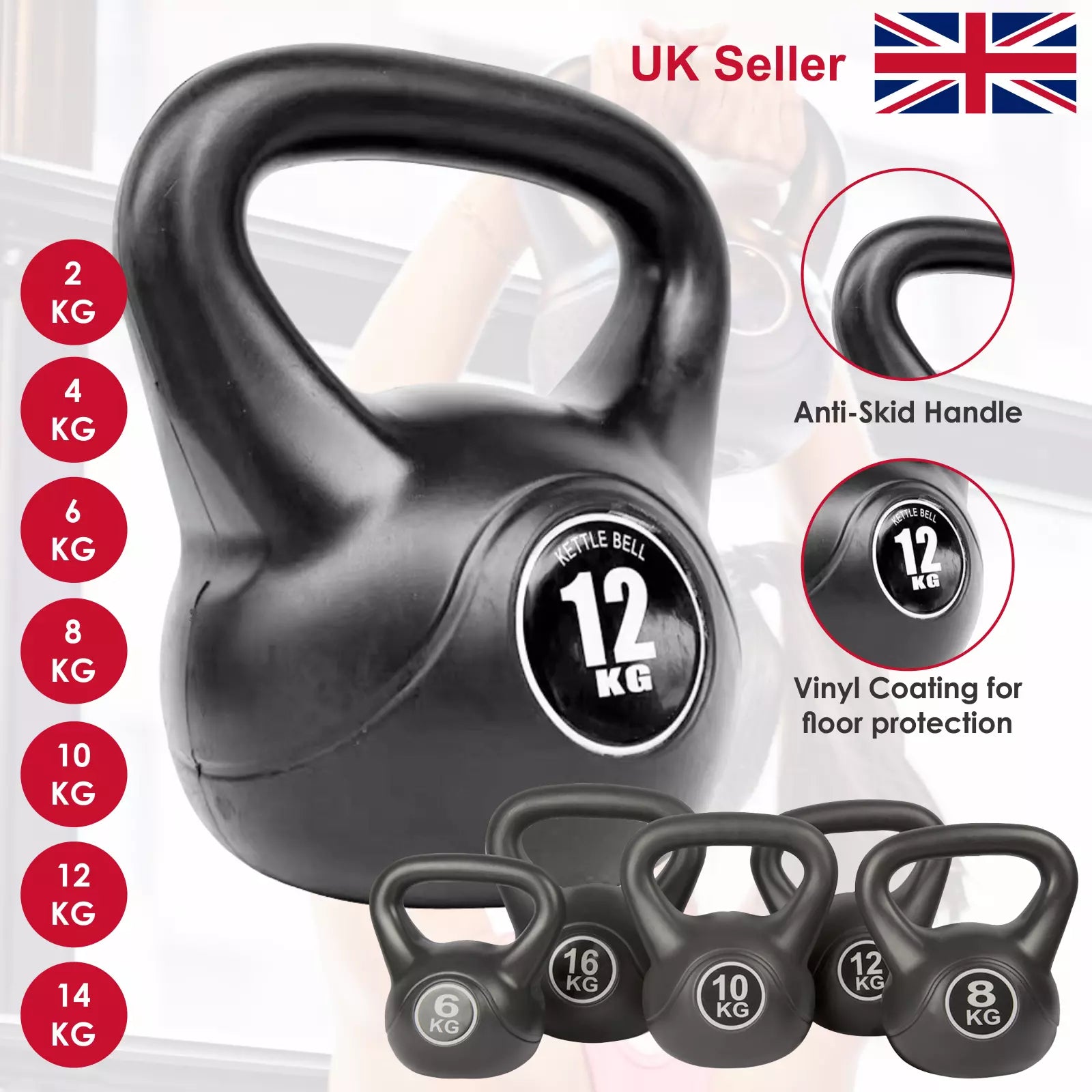 2-24kg Vinyl Kettlebell Weight Set Kettlebells Exercise Home Fitness Workout Gym